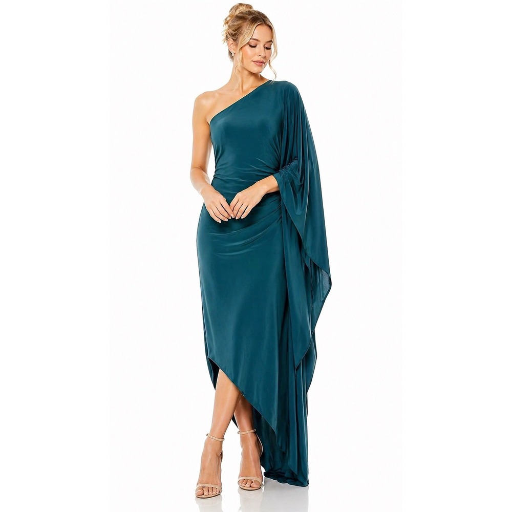 IEENA for Mac Duggal Teal One-Shoulder Draped Gown‎ | Grecian Formal Dress M